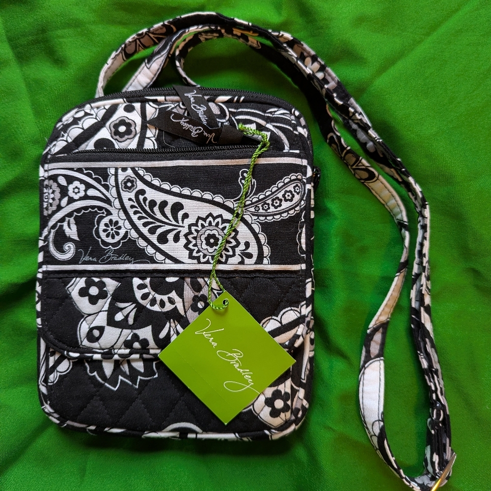 NWT Vera Bradley Black Paisley Mini Crossbody Bag